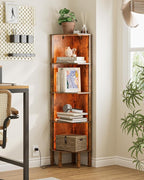 Corner Shelf Stand, 5 Tier Corner Bookshelf,Corner Furniture for Bedroom Display Corner Shelf for Small Space,Wood Shelves with Storage Rack for Living Room,Office, Rustic Brown