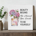 Inspirational Pink Flower Wall Art Decor for Powder Room Bedroom Bathroom, Motivational Quotes Wall Decor Canvas Painting Pictures Artwork Gift for Women Teens (8 X 8 Inches, Framed)