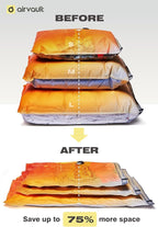 AirVault Vacuum Storage Bags for Travel & Home - Space Saver Compression Packing Bags Set for Clothes, Blankets & Seasonal Storage, Small (5), Medium (5), Large (5) (Orange,15-Pack Combo)