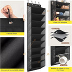 20-25 Pairs Over the Door Shoe Organizer, Clear Pockets Shoe Rack for Closet Door, 10-Tier Hanging Shoe Rack for Boots, Behind the Door Shoe Holder Fit All the Family's Sneakers, Boots, Heels, Black