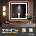 LOAAO 36"x34" LED Bathroom Mirror with Lights, Anti-Fog, Dimmable, Backlit + Front Lit, Lighted Bathroom Vanity Mirror for Wall, Memory Function