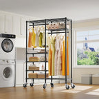 VIPEK R4 Garment Racks Heavy Duty Clothes Rack -620lb Capacity Metal Frame, Rolling Lockable Wheels & 6 Tiers Adjustable Height Shelves & Hanger Rods, Sturdy Wardrobe Closet for Home Storage, Black