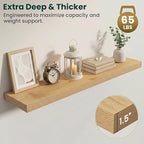 Floating Shelves for Wall 48 in x 9.3 in Deep, Wall Mounted Rustic Wood Shelf with Invisible Brackets for Storage & Display, Living Room Bedroom Bathroom, Oak, 2 Pack