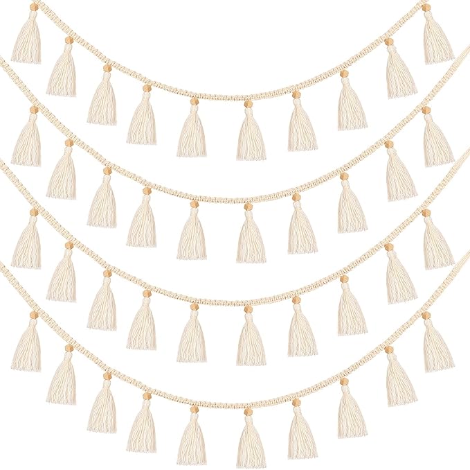 Tatuo Boho Macrame Tassel Garland for Classroom Decor Hanging Tassel Garland Bunting Boho Classroom Decor for Nursery Room Birthday Party Bedroom Dorm(4 Pieces,47.2 Inch)