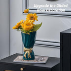 Bow Vase for Home Decor, Gold Vase for Boho Style, 9.65 Inch Large Vases for Ideal Table Decor, Living Room. Ceramic Flower Vases. （Glazed Exterior and Interior） (Green, Large)