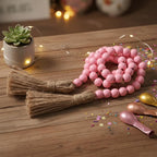 Equsion Seasonal Wooden Bead Garland with Tassels, 3.3 ft Holiday Vintage Boho Bead Garland Easter Tray Decoration, Vase Wall Room Art Birthday Party Decoration(Pink)