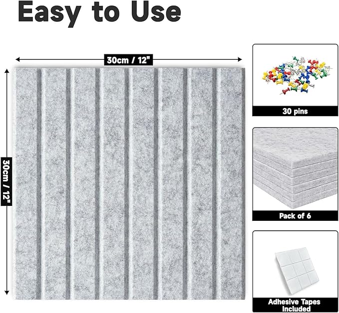 Cork Board for Walls 36" x 24", 6 Pack Felt Bulletin Board Wall Tiles with 30 Push Pins for Home Kitchen School Office Wall DIY Decorative