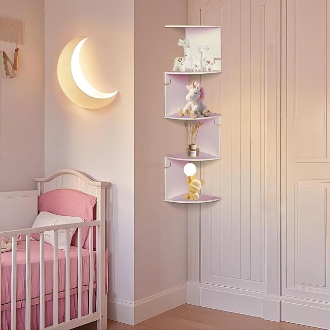 ShellKingdom Corner Shelf Wall Mount, 5 Tier Corner Bookshelf, Floating Display Shelves for Home, Living Room, Bedroom, Office, Bathroom, Small Spaces Decorations, 7.87 X 7.87 X 33.46 INCHES (White)