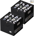 2 Pack Shoe Organizer for Closet Large Shoe Box Storage Containers with Clear Window Space Saving Shoe Bin with Foldable Bottom Support Adjustable Dividers Fits 32 Pairs (Black, (16.5*16.5*13in)*2)