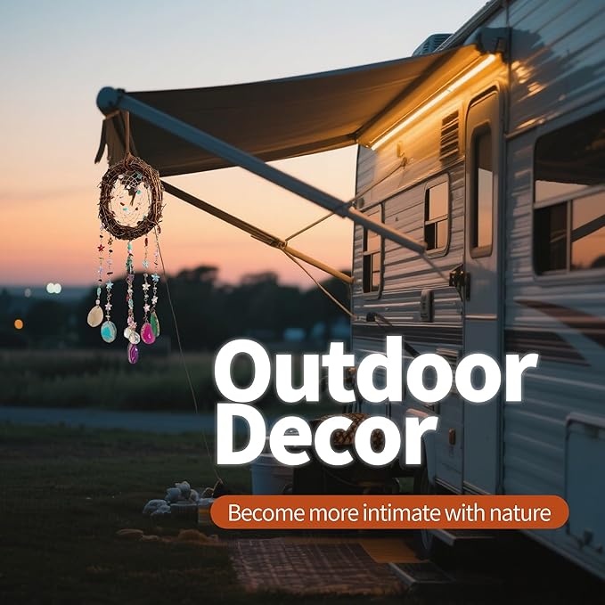 Handmade Natural Dream Catcher Hanging Home Decor at Livingroom Window and Garden, Unique Design with Rattan, Stones, Agate & Crystal - Ideal for Any Space & Gift Giving to Lovers Parents and Friends