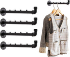Industrial Wall Pipe Clothes Bar - Heavy Duty Metal Coat Hanger with Hook, Wall-Mounted Garment Holder Racks,Wall Clothing Racks/Hanging Rail, 4Pcs