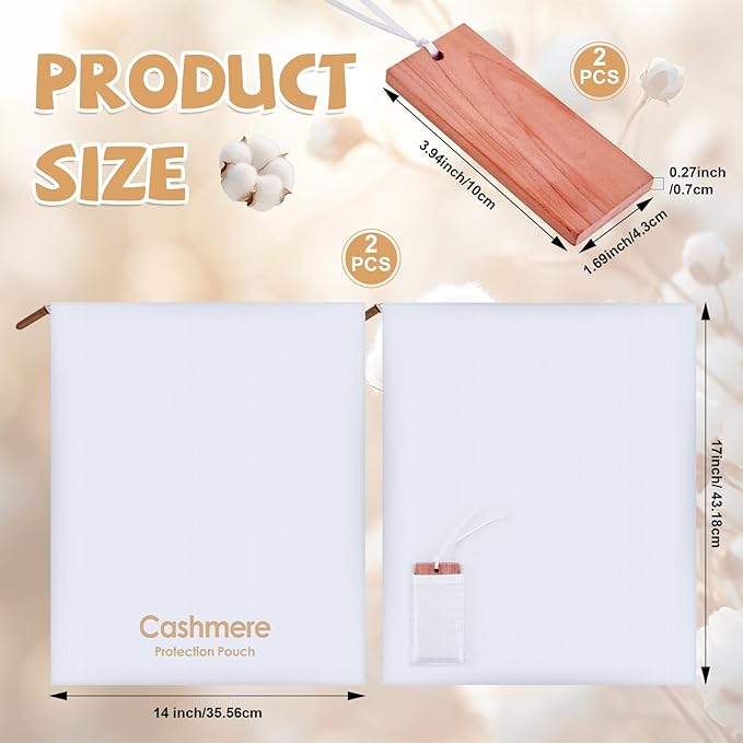 2 Pack Cashmere Storage Bags with 2 Cedar Blocks, Cotton Sweater Garment Storage Pouches with Natural Cedar for Odor Control, Closet Drawer Seasonal Clothing Organizer,17 x 13.5 Inch