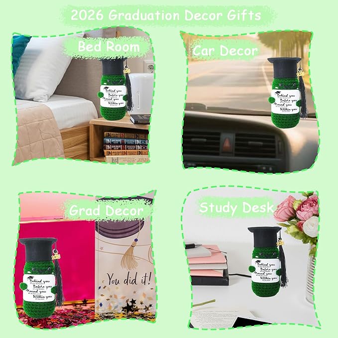 2026 Graduation Emotional Support Doll High School 2026 Graduation Gifts for Him Her Positive Crochet Decor 5.9 inch Mini Handmade Knitted Doll Grad Gift for Women Men