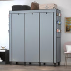 Portable Wardrobe with 10 Storage Racks and 2 Hanging Poles, 6 Side Pockets Non-Woven Cover, Size 130 x 45 x 172 cm, Bedroom Closet Organizer (Gray)