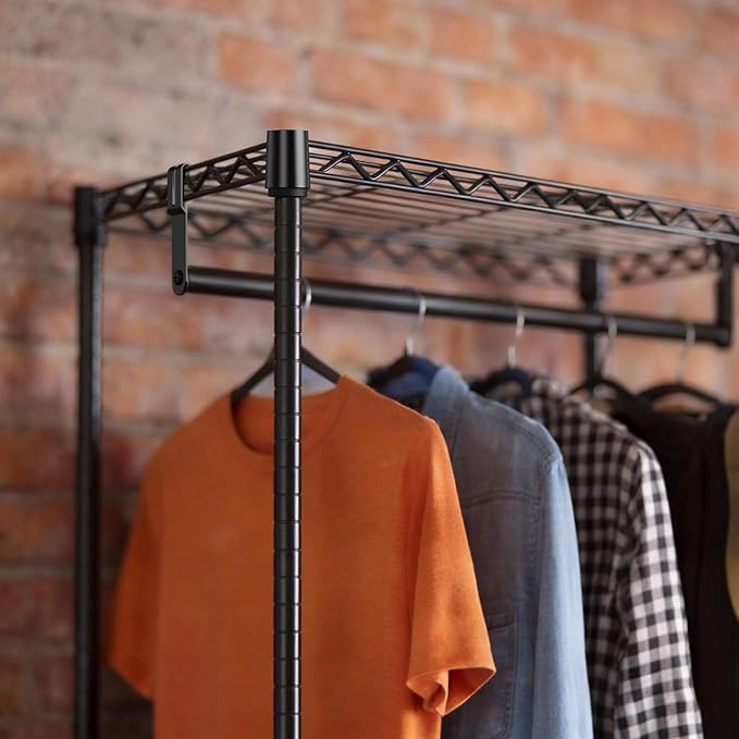 MZG Heavy Duty Rolling Garment Rack 3 Tiers Adjustable Wire Shelving Clothes Rack with 2 Rods Storage Closet Clothing Rack Black 13.8"D x 63.3"W x 82.4"H