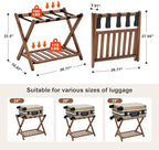 Fully Assembled Luggage Rack, Walnut Luggage Rack for Guest Room, Bamboo Folding Suitcase Stand with Storage Shelf, 5 Nylon Straps, Heavy Duty Luggage Holder for Bedroom Hotel, 1 Pack