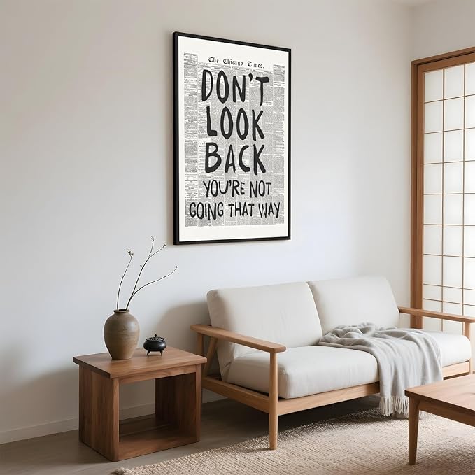 Framed Retro Newspaper Wall Art Trendy Black and White Poster Dont Look Back Inspirational Quote Posters Positive Motivational Affirmation Canvas Print Preppy Aesthetic Office Bedroom Decor 8x12inch