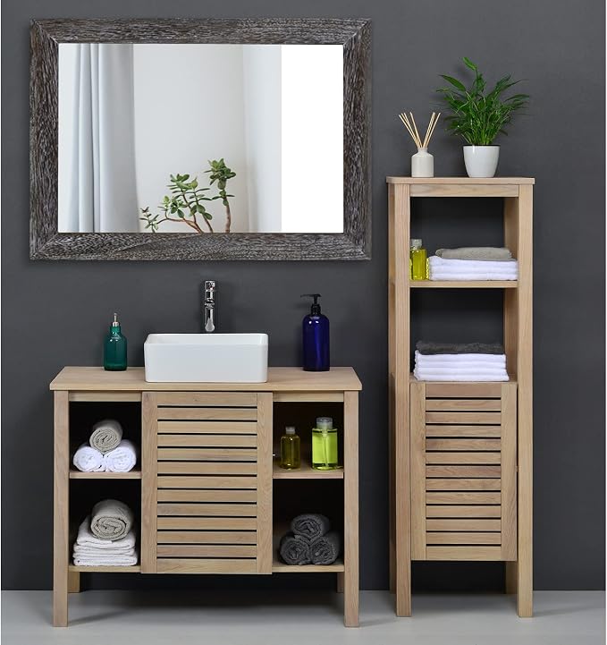 AAZZKANG Wall Mirror with Rectangle Wood Frame Large 26"x18" Rustic Decorative Hanging Mirrors for Bedroom Bathroom Living Room Home Office