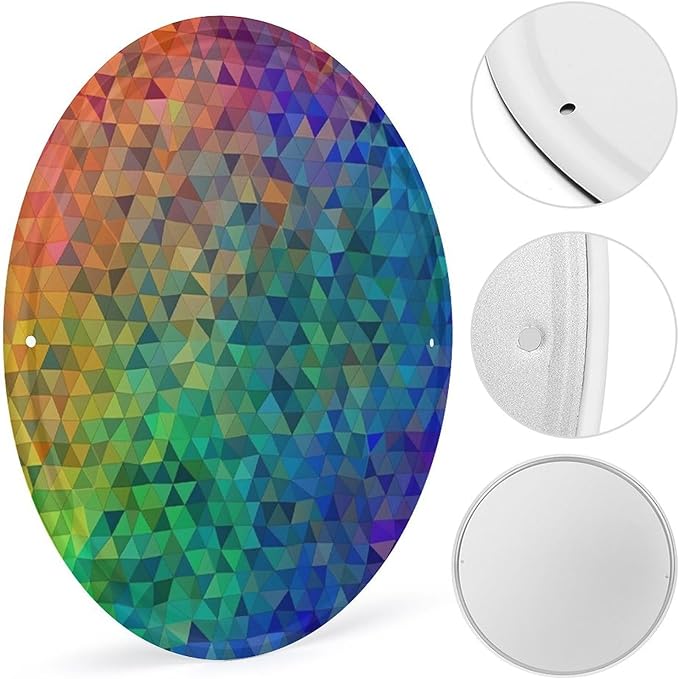 Wall Picture, with Rainbow Triangle Printed Circular Iron Hanging Picture,Wall Art Decor,Home for Bedroom Living Room Bathroom Decor,Iron Painting 11.8X11.8 in