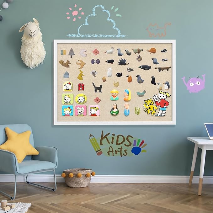 30''x20'' Inch Linen Cork Bulletin Board with Frame, Decorative Pin Board for Office Home and School Wall Decor
