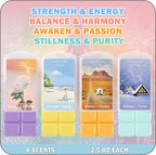 SCENTORINI Wax Melts, Wax Cubes Strong Scent for Healing Relax, Summer Scented Wax Melts for Warmer - Lemon Green Tea/Strawberry Blackcurrant/Raspberry Orange/Ocean Grass Bellflower, 2.5 oz 4-Pack