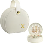 COLLECTIVE HOME - Travel Jewelry Case, Elegant Half-Moon Design with Gold Monogram, Detachable Handle, Personalized Accessory Organizer, Gift for Fashion-Forward Women and Teens (x)