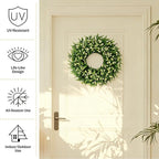 24" Faux Large Preserved Eucalyptus Wreath with Baby's Breath - Waterproof Spring & Summer Greenery Floral Wreath for Front Door, Porch, Wall, Window - Indoor & Outdoor All Seasons Home Décor