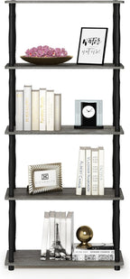 Furinno TURN-S-TUBE Storage Shelves, 5-Tier Book Shelf, Corner Shelf, Toolless Open Shelves, Classic Tubes, for Organization and Storage, Living Room, Garage, Home Office, French Oak