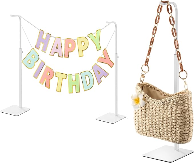 pickpiff Adjustable Purse Display Stands - White Tabletop Display Holder for Handbags, Wreaths and Banners, for Home Closets, Retail Displays and Vendor Booths (3-Pack)