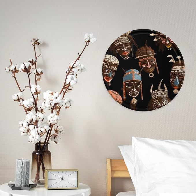 Wall Picture, with African Ritual Ethnic Tribal Printed Circular Iron Hanging Picture,Wall Art Decor,Home for Bedroom Living Room Bathroom Decor,Iron Painting 11.8X11.8 in