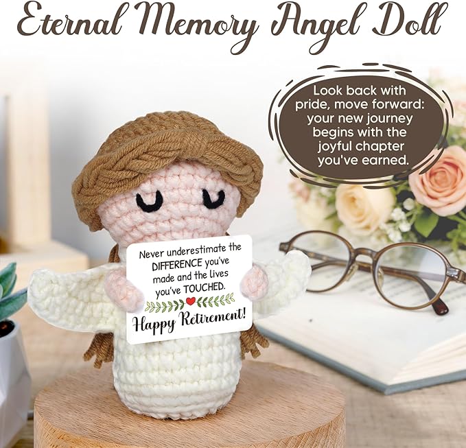 Retirement Gift for Woman 2026- Happy Retirement Angel Crochet - Funny Retirement Gifts for Women Men Teacher Nurse Principal Friend Coworker, Farewell Party Retired Gifts