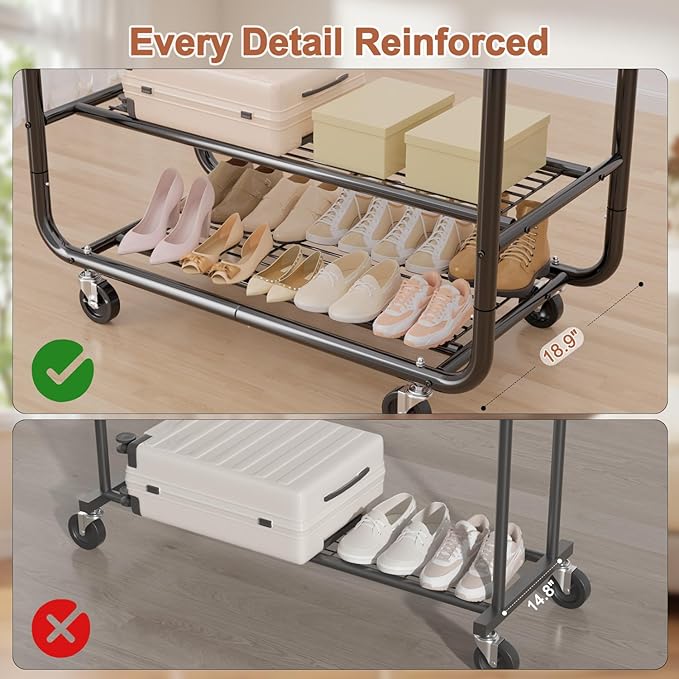 EAGMAK Heavy Duty Clothing Racks for Hanging Clothes 720 Lbs, Rolling Clothes Rack Double Rod Garment Rack with Lockable Wheels, Metal Closet Organizer for Bedroom, Laundry, Retail, Black