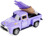 Lavender Truck Decor with Flowers, Purple Floral Pickup Truck with Butterfly, Rustic Farmhouse Tabletop Centerpiece, Spring Country Home Office Kitchen Tiered Tray Decor