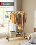 Heavy Duty Stainless Steel Rolling Clothes Rack with Mesh Shelf, Lockable Wheels & Anti-Slip Stoppers, Large Capacity Clothing Organizer for Bedroom, Laundry Room, 42.5" x 16.5" x 65.9", Gold