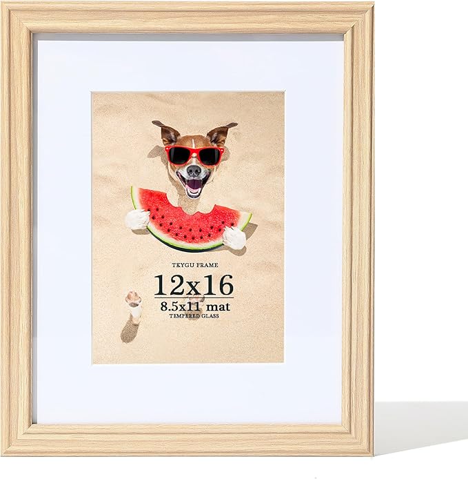 TKYGU12x16 Picture Frame,Poster frame for Wall, 12 By 16 Wooden Photo Frame with Real Glass,Display Pictures 8.5x11 with Mat or 12 x 16 Without,Art Collage Gallery Perfect for Home Gifts