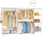 Coat Rack Clothes Wardrobe：Closet Organizer and Storage Clothing Garment Rack with Shelves Heavy Duty for Hanging Clothes Portable Adjustable White 15.8" Dx(70-88.5)" Wx76.5 H