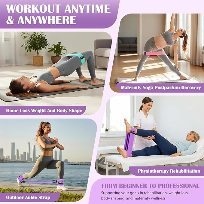 Ankle Resistance Bands with Cuffs & Fabric Resistance Bands Set - Legs & Glutes Workout Equipment for Women & Men, Home Gym Heavy Exercise Bands for Hip, Yoga, Strength Training, Rehab, Pilates