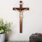 Crucifix Wall Cross - 14 Inch Olive Wood Wall Crucifix, Hand Painted Resin Jesus on Wooden Crucifix Catholic Home Decor Housewarming Religious Gifts