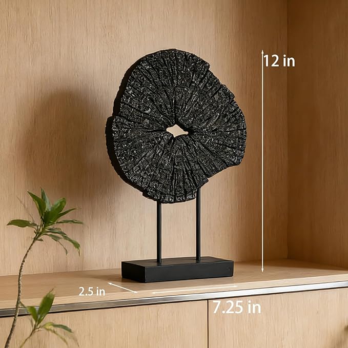 Black Art Modern Abstract Sculpture - Solid Black Art Sculpture for Home Décor Minimalist Decorative Statue for Living Room Office Desk Shelf Handcrafted Art Piece 7.25 * 2.5 * 12 Inch