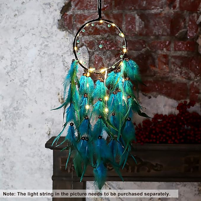 MOONFLY Dream Catchers Handmade Traditional Feather Hanging Home Wall Decoration Décor Ornament Craft Native American Style (Blue Feather)