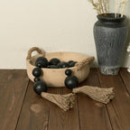 2" Extra Large Wood Bead Garland with Tassels, 44" Long Rustic Farmhouse Wooden Beads Garland, Decorative Beads Boho Decorations for Home Table Mantle Black