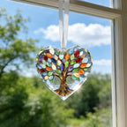 Tree of Life Stained Glass Ornament Christmas Tree Decorations Heart Shape Crystal Ornaments Holiday Presents Idea Car Hanging Ornaments Unique Keepsale for Mom Wife Friend Sister
