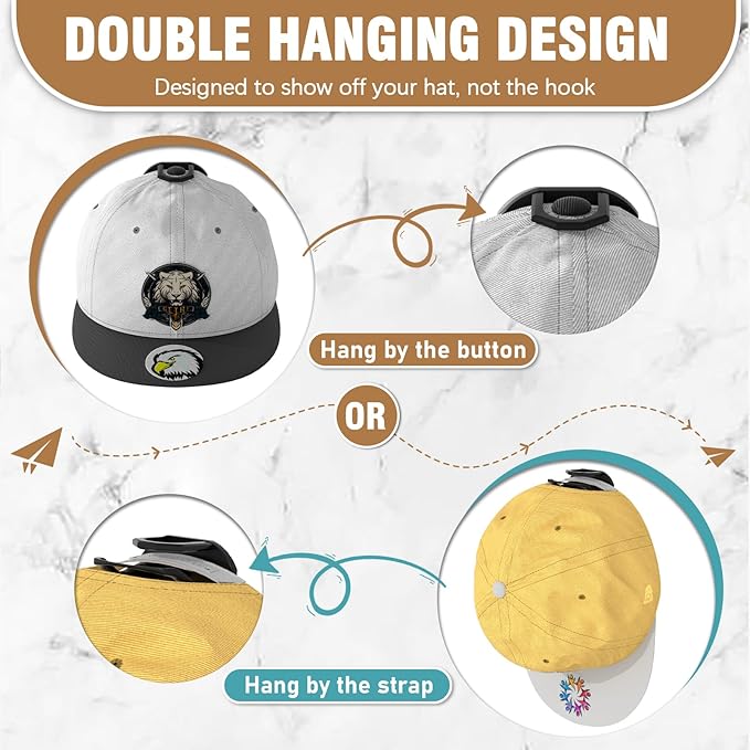 36 Pack Adhesive Hat Hooks for Wall, Super Strong Hat Rack for Baseball Caps, Hat Organizer Display for Home Decor, Hat Hangers Holder for Wall, Door, Closet, No Drilling - USA Patented (Black)