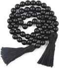 RAMIRABI Wood Beads Garland with Tassels Farmhouse Rustic Prayer Boho Beads for Boho Home Decor, Wall Hanging Decoration (Black)