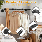 50 INCH Clothes Rack Wall Mounted, Industrial Pipe Garment Rack, Multi-Purpose Clothing Rod for Closet, Laundry Room, Retail Display, Black