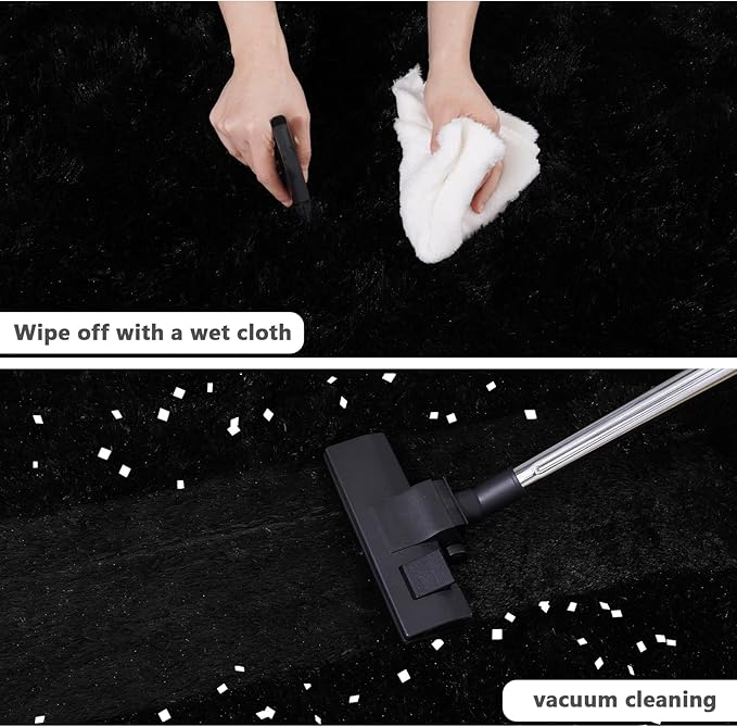 4x4.6 Feet Black Hexagon Rugs for Bedroom, Ultra Soft Fluffy Hexagon Area Rug for Kids Room, Cute Shag Rugs for Boys Girls Room, Fuzzy Plush Carpet for Tent Castle Home Decor