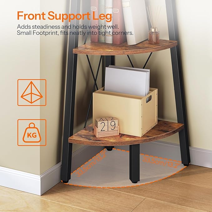 HOOBRO Corner Shelf, 4-Tier Corner Shelf Stand, 53.5" Tall Ladder Bookshelf, Industrial Corner Display Shelf Plant Stand for Living Room, Kitchen, Home Office, Rustic Brown BF144CJ01