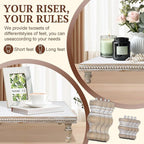 MAONAME Wood Display Risers Decorative Tray Set of 3, Farmhouse Pedestal Stand for Display Home Decor, Vintage White Beaded Wooden Tray for Kitchen Counter, Short and Tall Footed