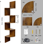 HAAYOT Corner Shelf Wall Mounted: 5-Tier Floating Shelves with Lights for Living Room, Bedroom, Home Office, Rustic Brown