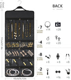 SMRITI Hanging Jewelry Organizer with Dual Zippered Pockets Canvas Double Sided Rotating Hanger Necklace Hanging Wall Organizer Earring Dustproof Holder Wall Mount Accessories Display Bag(Dark Grey)